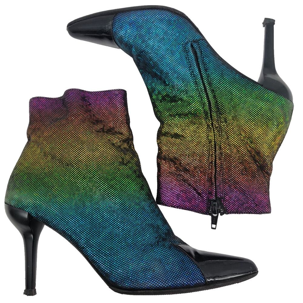 Doble Vida Size 6 Shimmery Fashion Booties Statement Rainbow Women's Pointed Toe